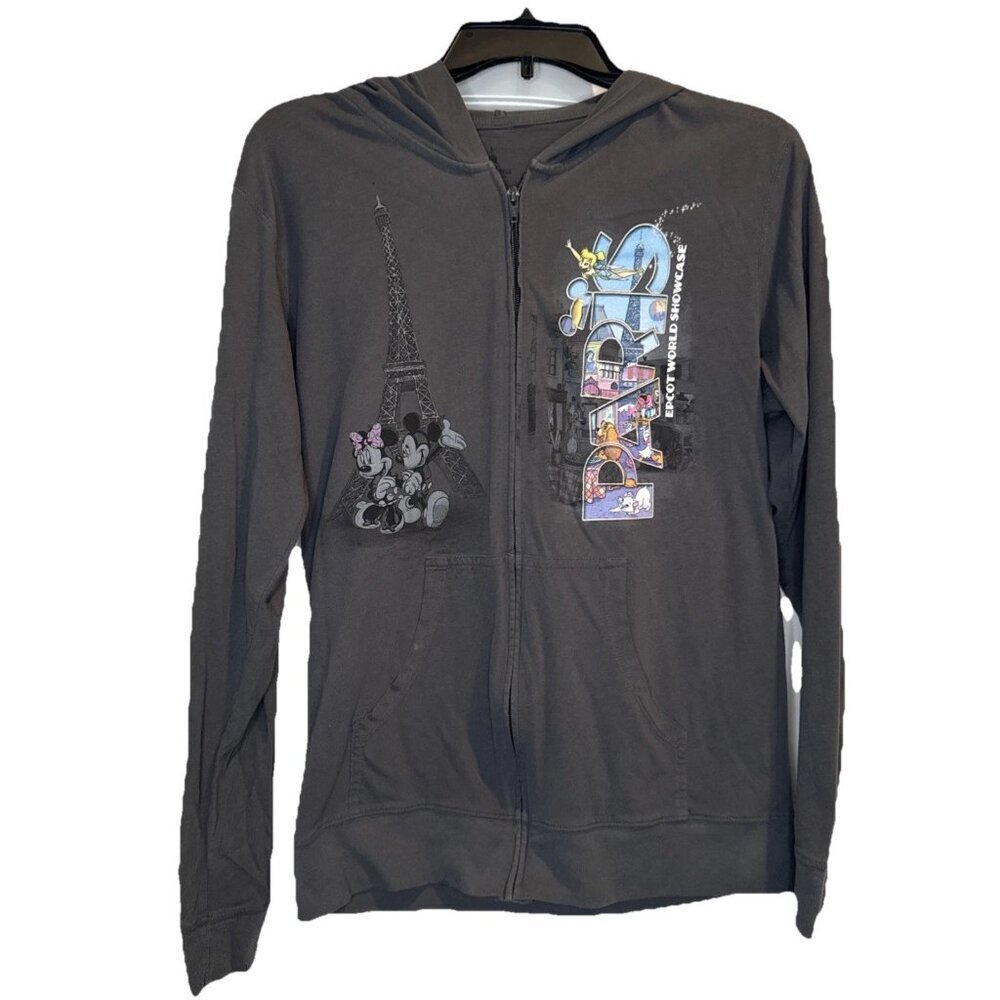 Disney Epcot World Showcase PARIS Gray Hooded Jacket Top Sz S Eiffel Tower